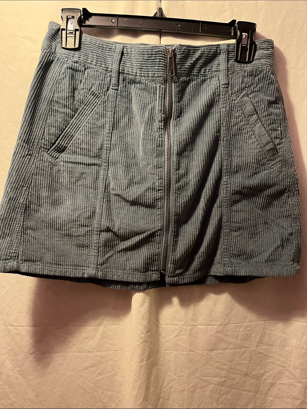 American Eagle Outfitters Corduroy Front-Zip Mini Skirt in Light Blue